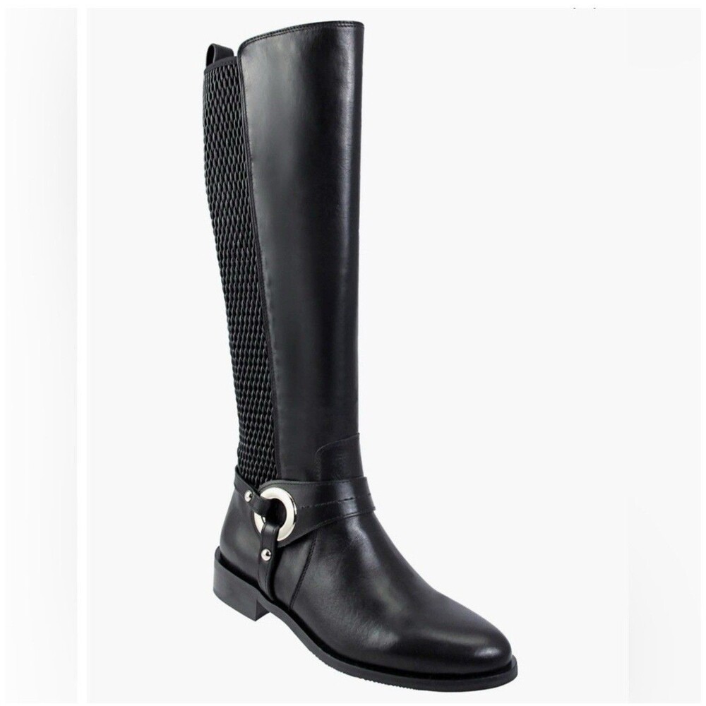 Ron White Brianna Knee High Boot In Black Onyx Leather Sz 37 US 7 New